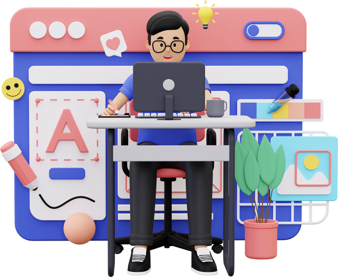 3d Graphic designer working in office